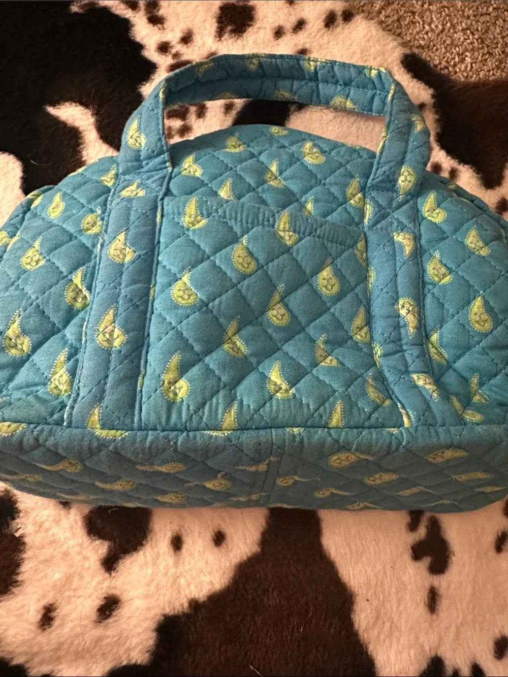 Vera Bradley Quilted Teal Cosmetic Bag with Yellow-Green Paisley